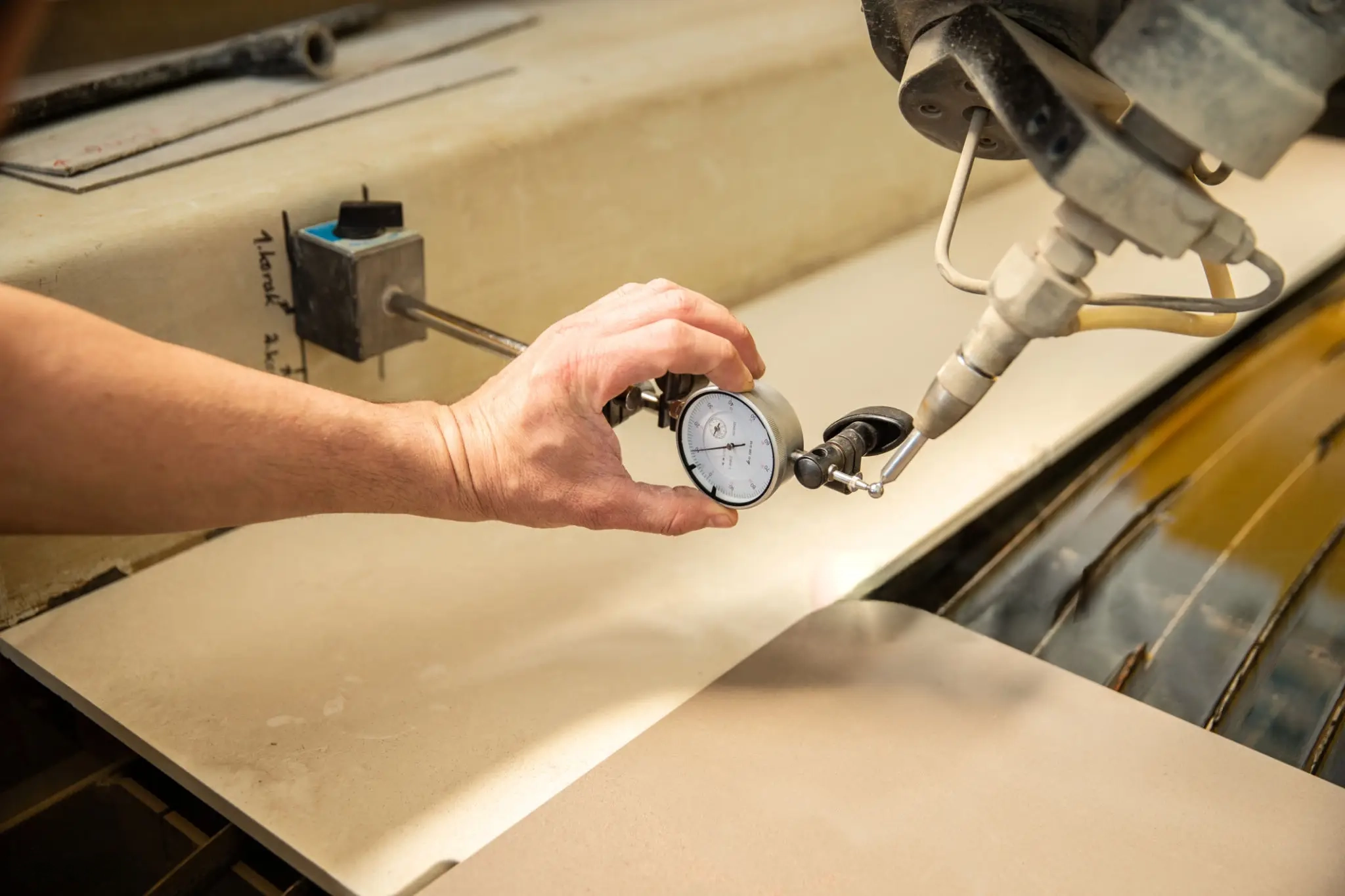Plywood being tested for quality and certification.